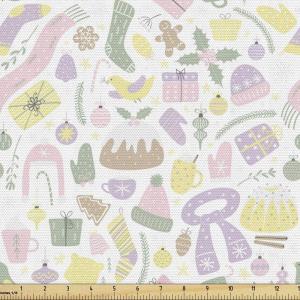 Ambesonne Mid Century Fabric by The Yard, Abstract Christmas Holiday Tree Illustrations Inspired by The Fifties, Decorative Fabric for Upholstery and Home Accents, 3 Yards, Black Yellow(Green White)