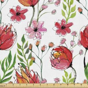 Ambesonne Mid Century Fabric by The Yard, Abstract Christmas Holiday Tree Illustrations Inspired by The Fifties, Decorative Fabric for Upholstery and Home Accents, 3 Yards, Black Yellow(Pink Green)