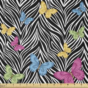 Ambesonne Mid Century Fabric by The Yard, Abstract Christmas Holiday Tree Illustrations Inspired by The Fifties, Decorative Fabric for Upholstery and Home Accents, 3 Yards, Black Yellow(Blue Yellow)