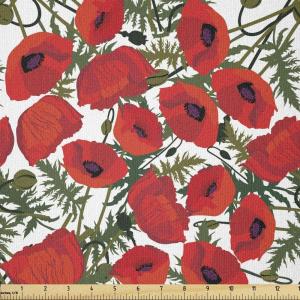 Ambesonne Mid Century Fabric by The Yard, Abstract Christmas Holiday Tree Illustrations Inspired by The Fifties, Decorative Fabric for Upholstery and Home Accents, 3 Yards, Black Yellow(Green Red White)