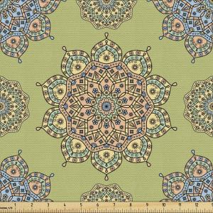 Ambesonne Mid Century Fabric by The Yard, Abstract Christmas Holiday Tree Illustrations Inspired by The Fifties, Decorative Fabric for Upholstery and Home Accents, 3 Yards, Black Yellow(Light Green Blue)