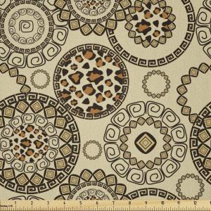 Ambesonne Mid Century Fabric by The Yard, Abstract Christmas Holiday Tree Illustrations Inspired by The Fifties, Decorative Fabric for Upholstery and Home Accents, 3 Yards, Black Yellow(Beige Brown)