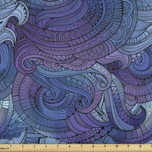 Ambesonne Mid Century Fabric by The Yard, Abstract Christmas Holiday Tree Illustrations Inspired by The Fifties, Decorative Fabric for Upholstery and Home Accents, 3 Yards, Black Yellow(Purple Blue)