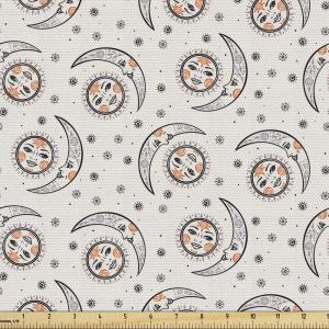 Ambesonne Mid Century Fabric by The Yard, Abstract Christmas Holiday Tree Illustrations Inspired by The Fifties, Decorative Fabric for Upholstery and Home Accents, 3 Yards, Black Yellow(Orange Black)