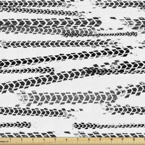 Ambesonne Mid Century Fabric by The Yard, Abstract Christmas Holiday Tree Illustrations Inspired by The Fifties, Decorative Fabric for Upholstery and Home Accents, 3 Yards, Black Yellow(White Charcoal)