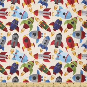 Ambesonne Mid Century Fabric by The Yard, Abstract Christmas Holiday Tree Illustrations Inspired by The Fifties, Decorative Fabric for Upholstery and Home Accents, 3 Yards, Black Yellow(Red Beige)
