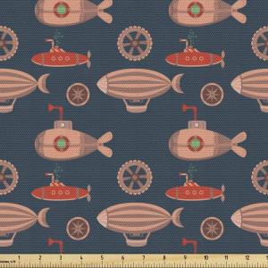 Ambesonne Mid Century Fabric by The Yard, Abstract Christmas Holiday Tree Illustrations Inspired by The Fifties, Decorative Fabric for Upholstery and Home Accents, 3 Yards, Black Yellow(Salmon Blue)