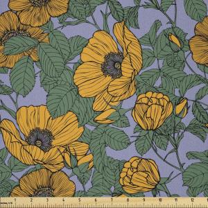 Ambesonne Mid Century Fabric by The Yard, Abstract Christmas Holiday Tree Illustrations Inspired by The Fifties, Decorative Fabric for Upholstery and Home Accents, 3 Yards, Black Yellow(Earth Yellow Fern Green)