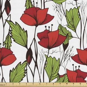 Ambesonne Mid Century Fabric by The Yard, Abstract Christmas Holiday Tree Illustrations Inspired by The Fifties, Decorative Fabric for Upholstery and Home Accents, 3 Yards, Black Yellow(Vermilion Lime)