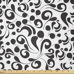 Ambesonne Mid Century Fabric by The Yard, Abstract Christmas Holiday Tree Illustrations Inspired by The Fifties, Decorative Fabric for Upholstery and Home Accents, 3 Yards, Black Yellow(Black and White)