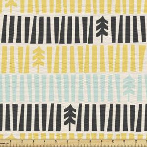 Ambesonne Mid Century Fabric by The Yard, Abstract Christmas Holiday Tree Illustrations Inspired by The Fifties, Decorative Fabric for Upholstery and Home Accents, 3 Yards, Black Yellow(Black Yellow)