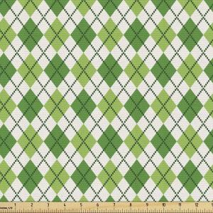 Ambesonne Mid Century Fabric by The Yard, Abstract Christmas Holiday Tree Illustrations Inspired by The Fifties, Decorative Fabric for Upholstery and Home Accents, 3 Yards, Black Yellow(Green Ecru)