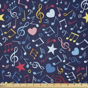Ambesonne Mid Century Fabric by The Yard, Abstract Christmas Holiday Tree Illustrations Inspired by The Fifties, Decorative Fabric for Upholstery and Home Accents, 3 Yards, Black Yellow(Indigo Red)