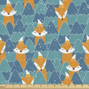 Ambesonne Mid Century Fabric by The Yard, Abstract Christmas Holiday Tree Illustrations Inspired by The Fifties, Decorative Fabric for Upholstery and Home Accents, 3 Yards, Black Yellow(Blue Orange)