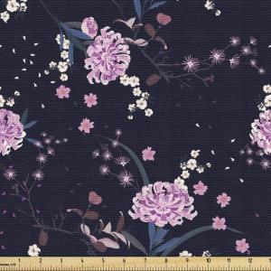 Ambesonne Mid Century Fabric by The Yard, Abstract Christmas Holiday Tree Illustrations Inspired by The Fifties, Decorative Fabric for Upholstery and Home Accents, 3 Yards, Black Yellow(Pink Indigo)