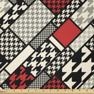 Ambesonne Mid Century Fabric by The Yard, Abstract Christmas Holiday Tree Illustrations Inspired by The Fifties, Decorative Fabric for Upholstery and Home Accents, 3 Yards, Black Yellow(White Black Red)