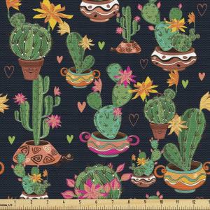 Ambesonne Mid Century Fabric by The Yard, Abstract Christmas Holiday Tree Illustrations Inspired by The Fifties, Decorative Fabric for Upholstery and Home Accents, 3 Yards, Black Yellow(Grey Charcoal)