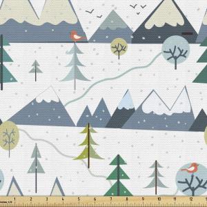 Ambesonne Mid Century Fabric by The Yard, Abstract Christmas Holiday Tree Illustrations Inspired by The Fifties, Decorative Fabric for Upholstery and Home Accents, 3 Yards, Black Yellow(Blue Green)