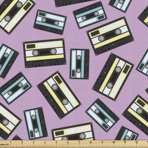 Ambesonne Mid Century Fabric by The Yard, Abstract Christmas Holiday Tree Illustrations Inspired by The Fifties, Decorative Fabric for Upholstery and Home Accents, 3 Yards, Black Yellow(Lavender Black)