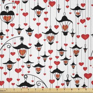 Ambesonne Mid Century Fabric by The Yard, Abstract Christmas Holiday Tree Illustrations Inspired by The Fifties, Decorative Fabric for Upholstery and Home Accents, 3 Yards, Black Yellow(Vermilion and Scarlet)