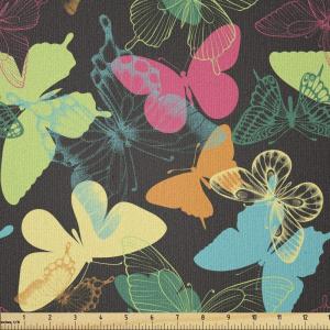 Ambesonne Mid Century Fabric by The Yard, Abstract Christmas Holiday Tree Illustrations Inspired by The Fifties, Decorative Fabric for Upholstery and Home Accents, 3 Yards, Black Yellow(Yellow Pink)