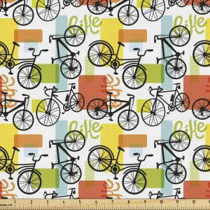 Ambesonne Mid Century Fabric by The Yard, Abstract Christmas Holiday Tree Illustrations Inspired by The Fifties, Decorative Fabric for Upholstery and Home Accents, 3 Yards, Black Yellow(Orange Green)