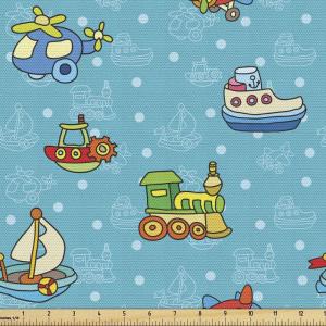 Ambesonne Mid Century Fabric by The Yard, Abstract Christmas Holiday Tree Illustrations Inspired by The Fifties, Decorative Fabric for Upholstery and Home Accents, 3 Yards, Black Yellow(Sea Blue)