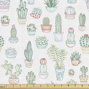 Ambesonne Mid Century Fabric by The Yard, Abstract Christmas Holiday Tree Illustrations Inspired by The Fifties, Decorative Fabric for Upholstery and Home Accents, 3 Yards, Black Yellow(White Green)
