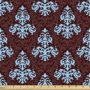 Ambesonne Mid Century Fabric by The Yard, Abstract Christmas Holiday Tree Illustrations Inspired by The Fifties, Decorative Fabric for Upholstery and Home Accents, 3 Yards, Black Yellow(Brown Blue)