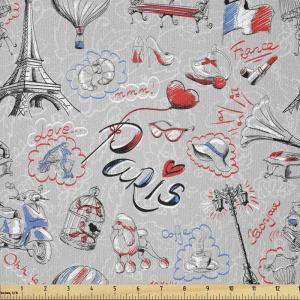 Ambesonne Mid Century Fabric by The Yard, Abstract Christmas Holiday Tree Illustrations Inspired by The Fifties, Decorative Fabric for Upholstery and Home Accents, 3 Yards, Black Yellow(Grey Blue)