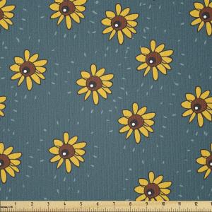 Ambesonne Mid Century Fabric by The Yard, Abstract Christmas Holiday Tree Illustrations Inspired by The Fifties, Decorative Fabric for Upholstery and Home Accents, 3 Yards, Black Yellow(Dark Teal Yellow)