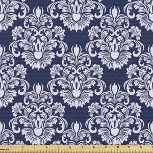 Ambesonne Mid Century Fabric by The Yard, Abstract Christmas Holiday Tree Illustrations Inspired by The Fifties, Decorative Fabric for Upholstery and Home Accents, 3 Yards, Black Yellow(Dark Blue White)