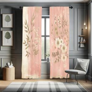 Ambesonne Modern Window Curtains, Jumble Colors Illustration of Oriental Floral Motif with Greenery Leaves, Lightweight Decorative 2-Panel Set & Rod Pocket, Pair of – 28″ x 63″, Pale Grey Multicolor(Blush Dark Mustard)