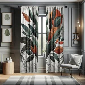 Ambesonne Modern Window Curtains, Jumble Colors Illustration of Oriental Floral Motif with Greenery Leaves, Lightweight Decorative 2-Panel Set & Rod Pocket, Pair of – 28″ x 63″, Pale Grey Multicolor(Orange Laurel Green Grey)