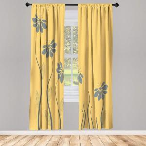 Ambesonne Modern Window Curtains, Jumble Colors Illustration of Oriental Floral Motif with Greenery Leaves, Lightweight Decorative 2-Panel Set & Rod Pocket, Pair of – 28″ x 63″, Pale Grey Multicolor(Mustard Yellow)