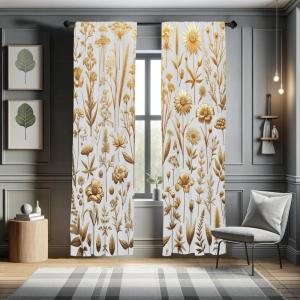 Ambesonne Modern Window Curtains, Jumble Colors Illustration of Oriental Floral Motif with Greenery Leaves, Lightweight Decorative 2-Panel Set & Rod Pocket, Pair of – 28″ x 63″, Pale Grey Multicolor(Dark Khaki Pale Grey)