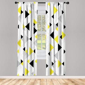 Ambesonne Modern Window Curtains, Jumble Colors Illustration of Oriental Floral Motif with Greenery Leaves, Lightweight Decorative 2-Panel Set & Rod Pocket, Pair of – 28″ x 63″, Pale Grey Multicolor(Yellow Black)