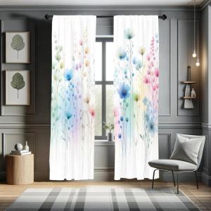 Ambesonne Modern Window Curtains, Jumble Colors Illustration of Oriental Floral Motif with Greenery Leaves, Lightweight Decorative 2-Panel Set & Rod Pocket, Pair of – 28″ x 63″, Pale Grey Multicolor(Multicolor Off White)