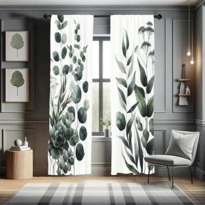 Ambesonne Modern Window Curtains, Jumble Colors Illustration of Oriental Floral Motif with Greenery Leaves, Lightweight Decorative 2-Panel Set & Rod Pocket, Pair of – 28″ x 63″, Pale Grey Multicolor(White Laurel Green)