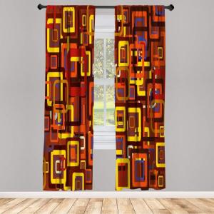 Ambesonne Modern Window Curtains, Jumble Colors Illustration of Oriental Floral Motif with Greenery Leaves, Lightweight Decorative 2-Panel Set & Rod Pocket, Pair of – 28″ x 63″, Pale Grey Multicolor(Red Yellow)