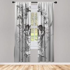 Ambesonne Modern Window Curtains, Jumble Colors Illustration of Oriental Floral Motif with Greenery Leaves, Lightweight Decorative 2-Panel Set & Rod Pocket, Pair of – 28″ x 63″, Pale Grey Multicolor(Grey Yellow)