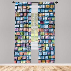 Ambesonne Modern Window Curtains, Jumble Colors Illustration of Oriental Floral Motif with Greenery Leaves, Lightweight Decorative 2-Panel Set & Rod Pocket, Pair of – 28″ x 63″, Pale Grey Multicolor(Soft Blue)
