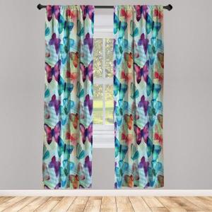 Ambesonne Modern Window Curtains, Jumble Colors Illustration of Oriental Floral Motif with Greenery Leaves, Lightweight Decorative 2-Panel Set & Rod Pocket, Pair of – 28″ x 63″, Pale Grey Multicolor(Purple Teal)