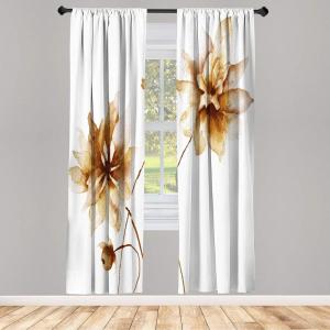 Ambesonne Modern Window Curtains, Jumble Colors Illustration of Oriental Floral Motif with Greenery Leaves, Lightweight Decorative 2-Panel Set & Rod Pocket, Pair of – 28″ x 63″, Pale Grey Multicolor(Dark Yellow)