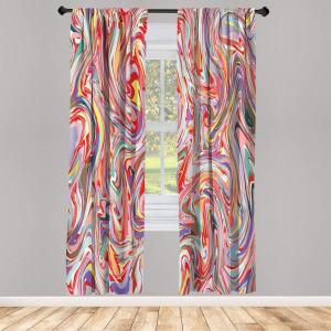 Ambesonne Modern Window Curtains, Jumble Colors Illustration of Oriental Floral Motif with Greenery Leaves, Lightweight Decorative 2-Panel Set & Rod Pocket, Pair of – 28″ x 63″, Pale Grey Multicolor(Pink Red)