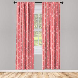 Ambesonne Modern Window Curtains, Jumble Colors Illustration of Oriental Floral Motif with Greenery Leaves, Lightweight Decorative 2-Panel Set & Rod Pocket, Pair of – 28″ x 63″, Pale Grey Multicolor(Pink Coral)