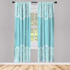 Ambesonne Modern Window Curtains, Jumble Colors Illustration of Oriental Floral Motif with Greenery Leaves, Lightweight Decorative 2-Panel Set & Rod Pocket, Pair of – 28″ x 63″, Pale Grey Multicolor(Aqua)