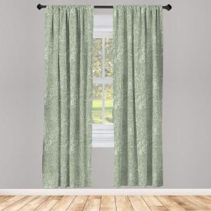 Ambesonne Modern Window Curtains, Jumble Colors Illustration of Oriental Floral Motif with Greenery Leaves, Lightweight Decorative 2-Panel Set & Rod Pocket, Pair of – 28″ x 63″, Pale Grey Multicolor(Sage Green)