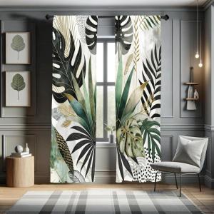 Ambesonne Modern Window Curtains, Jumble Colors Illustration of Oriental Floral Motif with Greenery Leaves, Lightweight Decorative 2-Panel Set & Rod Pocket, Pair of – 28″ x 63″, Pale Grey Multicolor(Teal Pale Khaki Fawn)