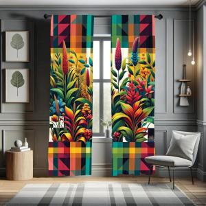 Ambesonne Modern Window Curtains, Jumble Colors Illustration of Oriental Floral Motif with Greenery Leaves, Lightweight Decorative 2-Panel Set & Rod Pocket, Pair of – 28″ x 63″, Pale Grey Multicolor(Multi Color)